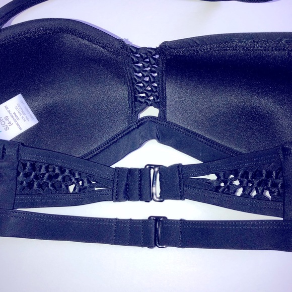 NEW T&T Solid Bandeau Bikini Top Swim Small Black Detachable Strap Women’s - Picture 7 of 16